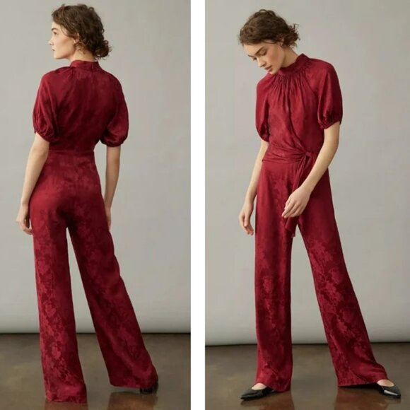 NWT Anthropologie ML Monique Lhuillier Currant Jacquard Jumpsuit Size 10